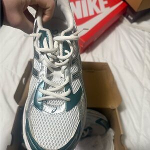 Asics White and Teal Kids' Sneakers